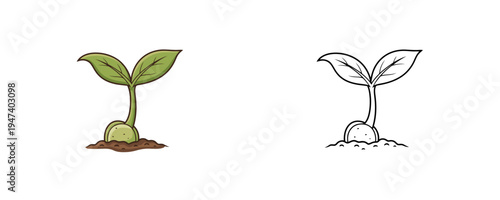 Sprout plant seedling in flat colorful and linear style in soil for garden growth and nature design in minimal cartoon aesthetic for agriculture or environmental craft project