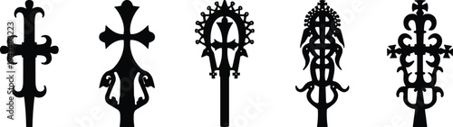 cross, christian, religion, faith, symbol, church, spiritual, sacred, gothic, ornamental, decorative, silhouette, icon, set, christianity, catholic, religious, vintage, emblem, spirituality