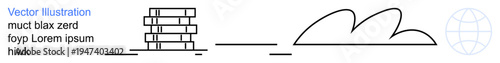 Education, cloud storage, global communication, knowledge sharing, digital transformation, data exchange. Minimalistic design of books, a cloud and a globe. Education and cloud storage