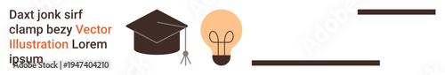 Education, learning, innovation, academic achievement, idea generation, intellectual growth. A graduation cap next to a light bulb. Education and innovation presented as core concepts
