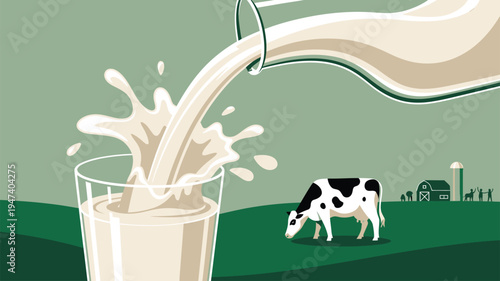 Milk pouring farm cow people