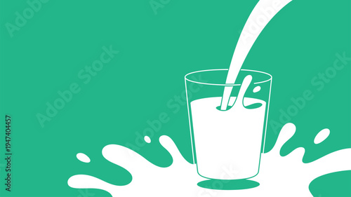 Milk pouring into glass splash illustration