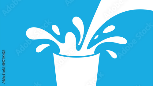 Milk splash glass blue background graphic