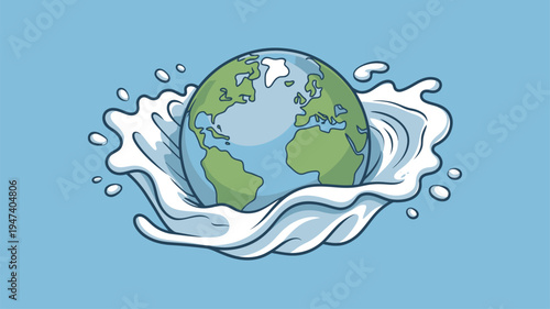 Outlined Earth globe water splash