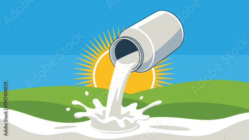 Milk pouring can rural landscape sun