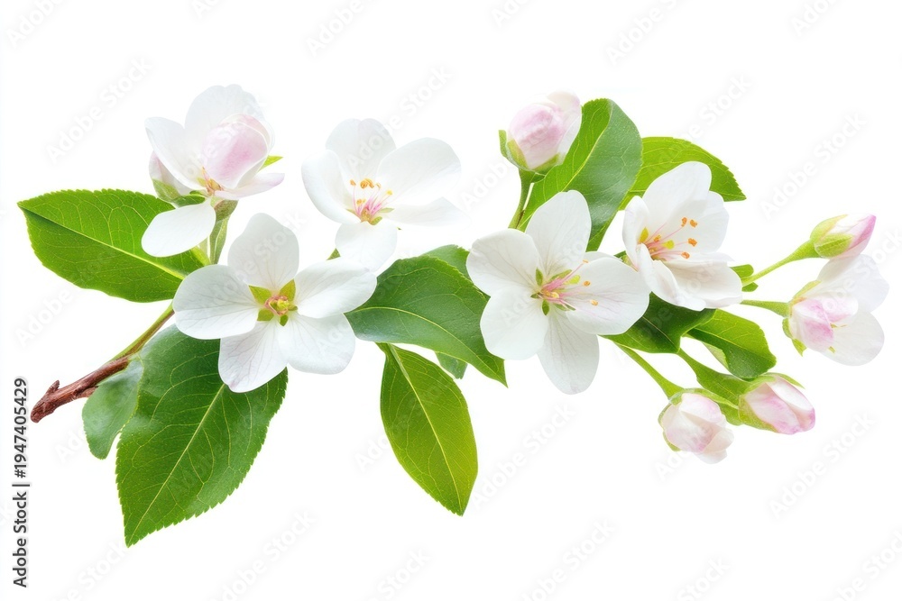 Fototapeta premium White flowers branch leaves leaf blossoms.
