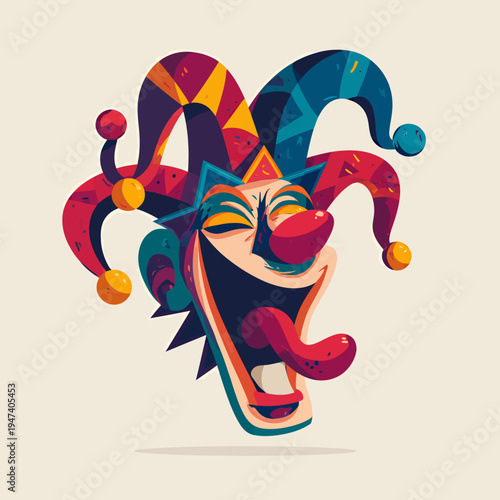 Jester's Joyful Jest A Vibrant Illustration of a Merrily Mirthful Jester Head with a Wide Grinning Mouth and Tongue Out