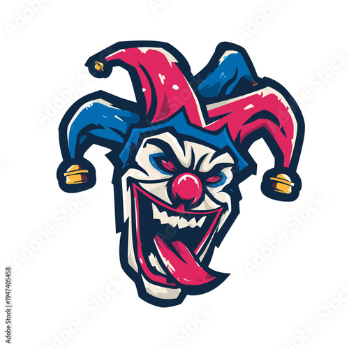Scary Clown Face with Jester Hat - Spooky Halloween and Carnival Character Illustration