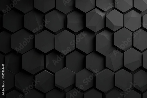Abstract black 3D hexagon pattern forms an uneven and modern textured background