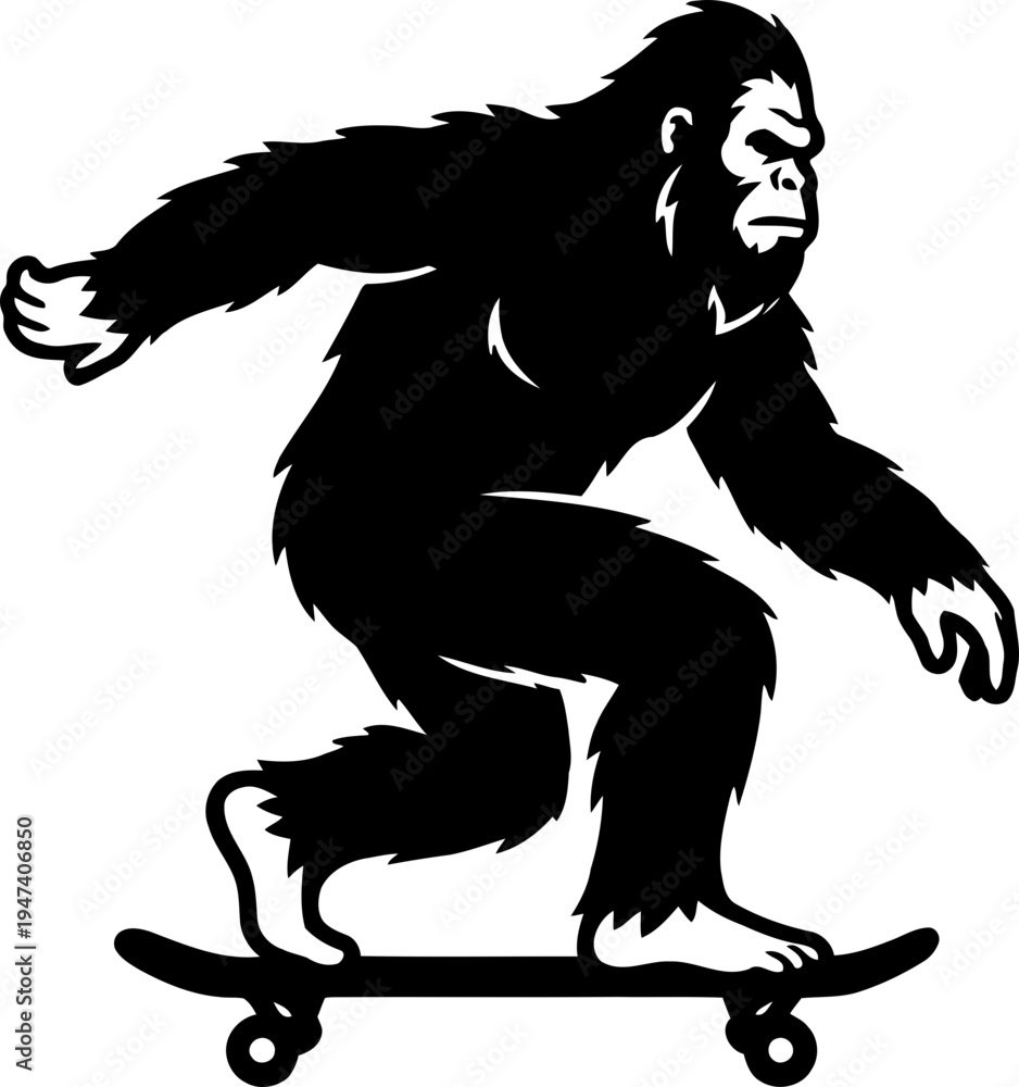 Fototapeta premium Bigfoot Skateboarding Silhouette Black Vector Illustration