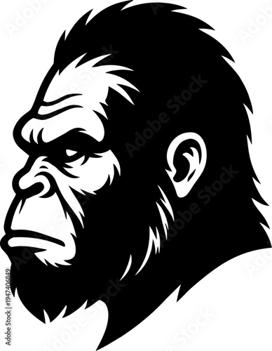 Bigfoot Sasquatch Head Silhouette Black Vector Illustration