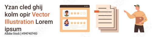 Customer feedback, document review, e-learning, online education, business management, digital workflows. Online reviews with user ratings, detailed documents, professional pointing to papers