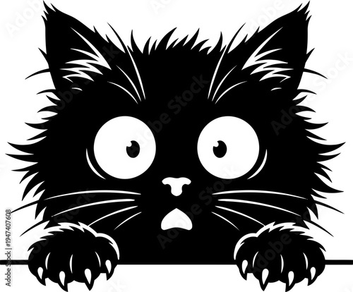 Peeking Black Cat Silhouette Vector Illustration