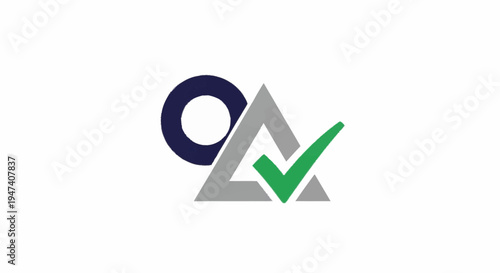 Geometric shapes with check mark logo.