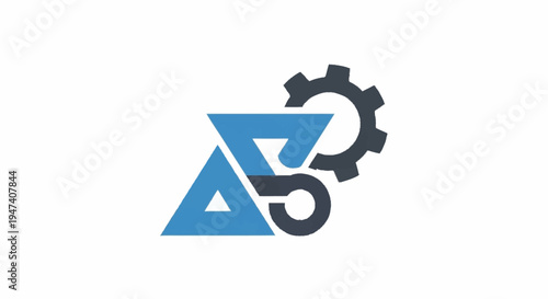 Logo design with gear and triangle.