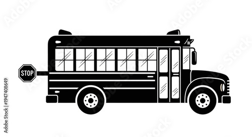 Black and white vector ilustration of school bus 