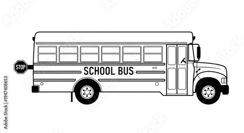 Black and white vector ilustration of school bus 