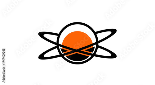 Abstract geometric design with orbital rings and orange solar disc