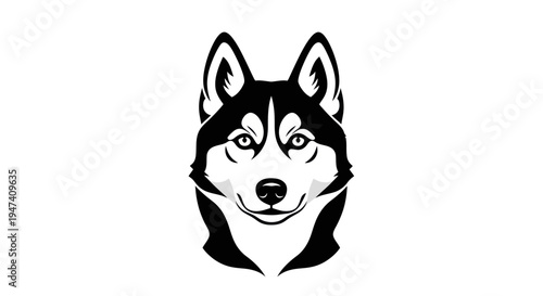 Black and white husky portrait simple design isolated on white background