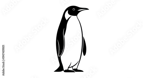 Black and white illustration of an emperor penguin standing upright