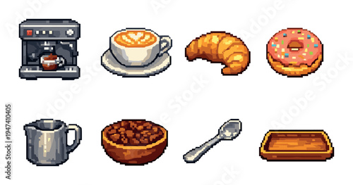 Coffee and pastries icons displayed on warm background