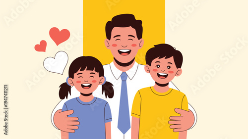 Father and children loving family illustration