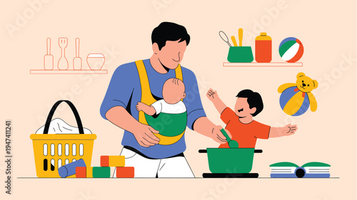Father baby toddler childcare illustration