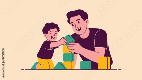 Father son building blocks