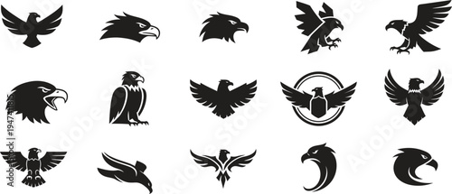 Collection of various eagle silhouette icons