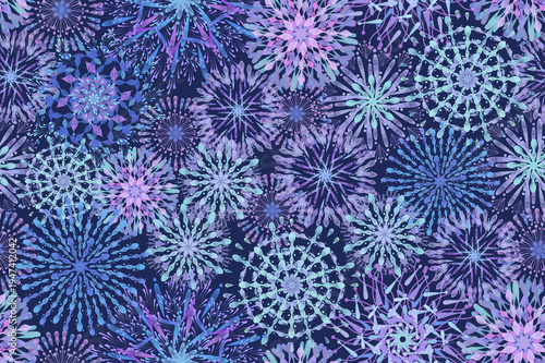 Colorful Fireworks Pattern on Dark Blue, Summer Festival Celebration Background