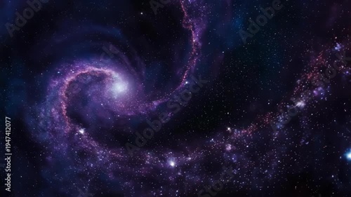 Stunning Cosmic Dance of a Distant Spiral Galaxy in Deep Space.