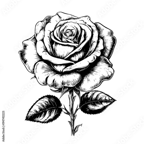Exquisite hand-drawn rose flower illustration, a timeless botanical graphic available on adobe stock for elegant designs and art projects
