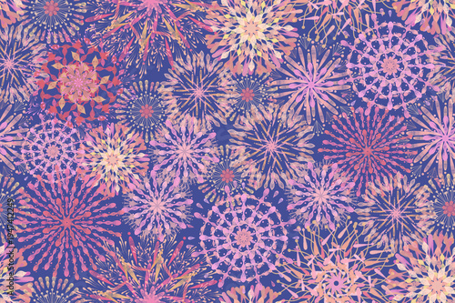 Colorful Fireworks Pattern on Purple, Festive Summer Festival Background
