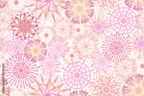 Soft Pink Fireworks Pattern on Light Background, Festive Summer Design