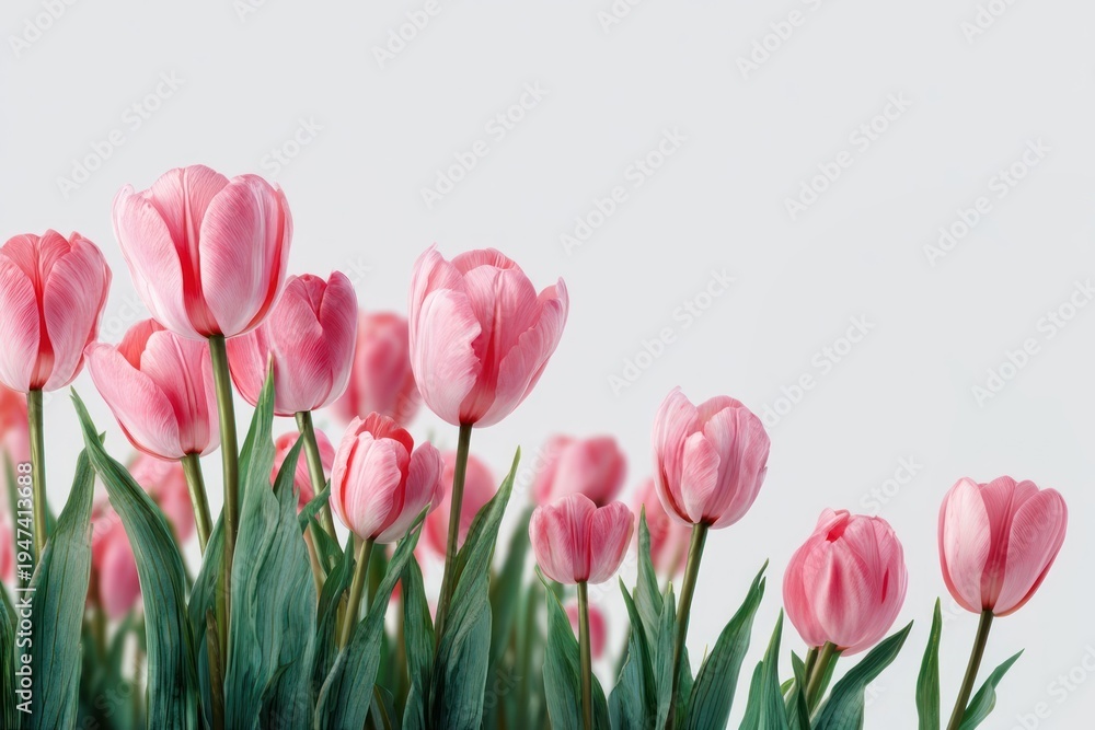 Naklejka premium Spring tulip flower border arrangement photography beautiful.
