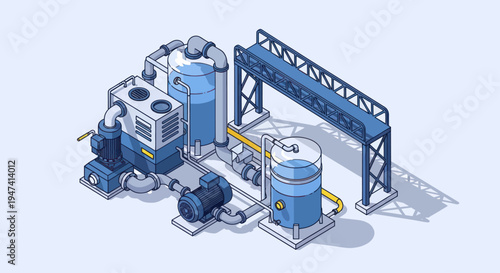 Industrial Water Treatment Plant Equipment Isometric Illustration.