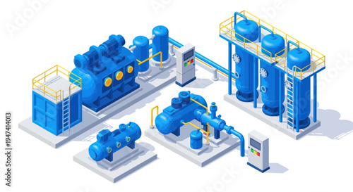 Industrial Water Treatment Plant Equipment Illustration.