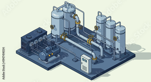 Industrial Water Treatment Plant Equipment Isometric Illustration.