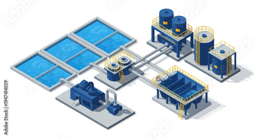 Industrial Water Treatment Plant Isometric Illustration.