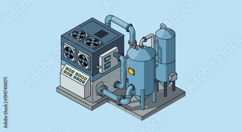 Industrial Water Treatment System with Cooling Fans and Tanks.