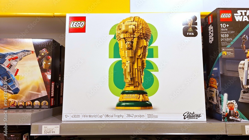 Naklejka premium Lego Fifa World Cup Trophy Box on shelf