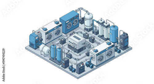 Isometric illustration of a complex industrial HVAC system.