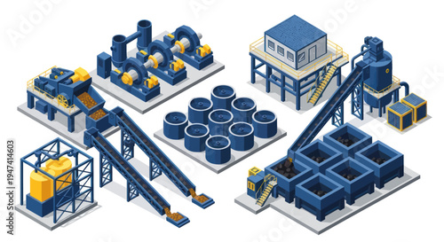 Isometric Industrial Mining and Processing Plant Layout.