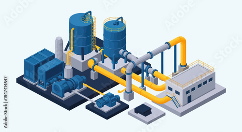 Isometric Industrial Plant with Tanks and Pipes.
