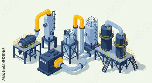 Isometric Industrial Plant with Tanks and Pipes.