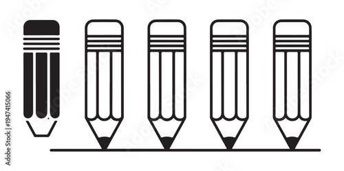 Illustration of row of pencils touching horizon line with one highlighted version for concept of progress