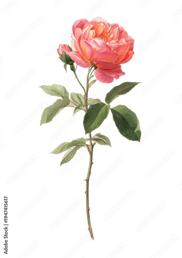 Obraz premium Elegant pink rose botanical illustration.