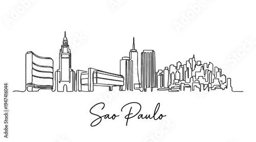 Minimalistic Line Drawing of S?o Paulo Skyline Featuring Diverse Architectural Structures and Cityscape