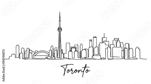 Minimalist Line Art Illustration of Toronto Skyline Featuring CN Tower and Urban Landscape
