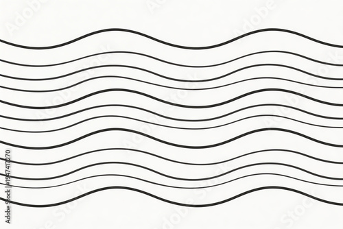 Abstract wavy lines pattern in black and white. Minimalist geometric design, suitable for backgrounds, art, and decorative elements. Smooth, undulating curves create a modern, flowing aesthetic.